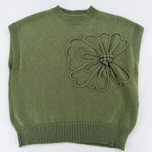 Green Floral Appliqué Knit Sweater Vest Size S
